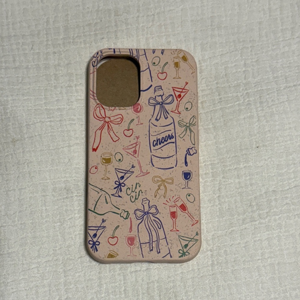 Pink iPhone 16 Case with Drink Festive Design